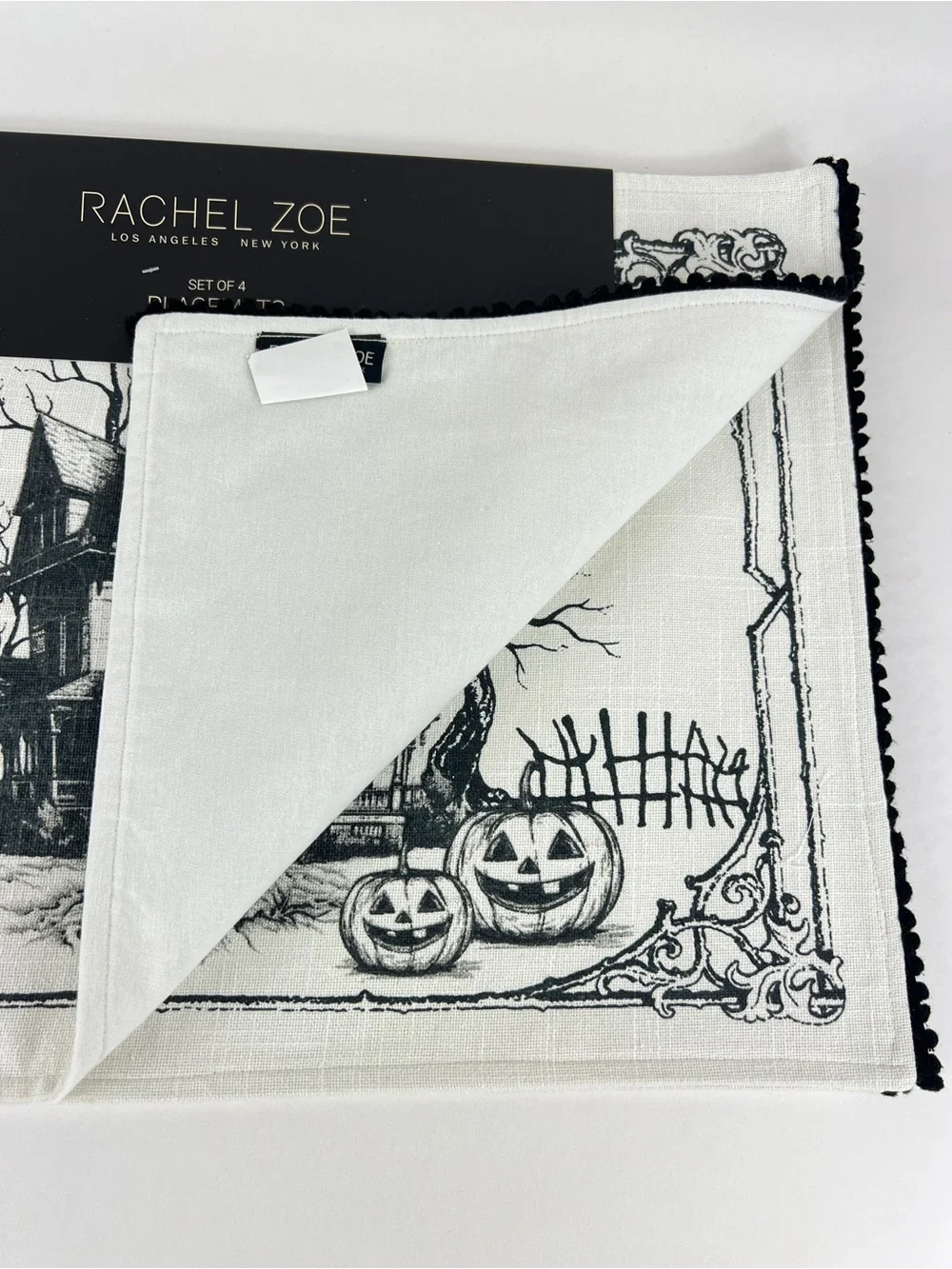 Rachel Zoe Halloween Placemats Set of 4 Black and White